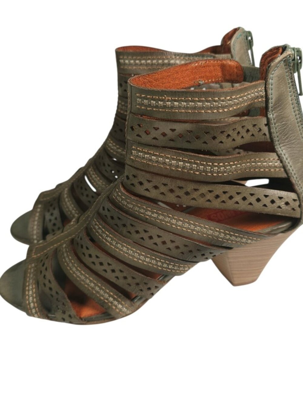 PIKOLINOS Java Gladiator Strappy Heel Sandals Green Leather Size 37 - US 6.5-7